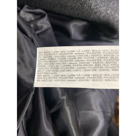 Mango Gray Herringbone Trench Coat Double Breasted Belted Longline Classic - Picture 9 of 9